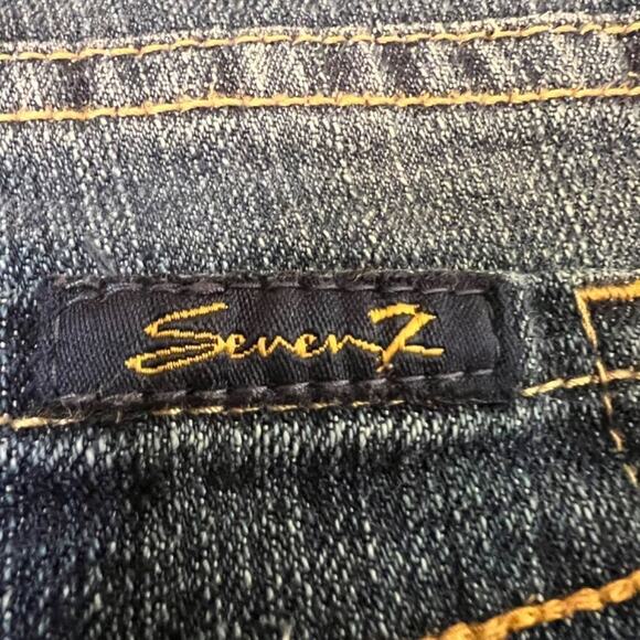 Seven7 jeans medium wash straight leg blue denim logo stitching on pockets Sz 8 - Picture 10 of 16